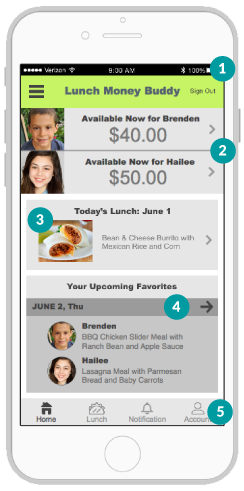 Lunch Money Buddy Final Prototype Home Screen